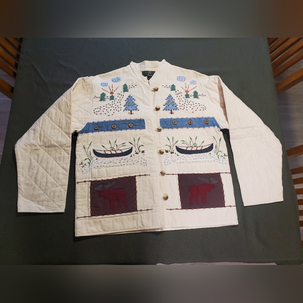 Orvis Quilted Patchwork Moose Woods Canoe 100% Cotton Jacket Womens M